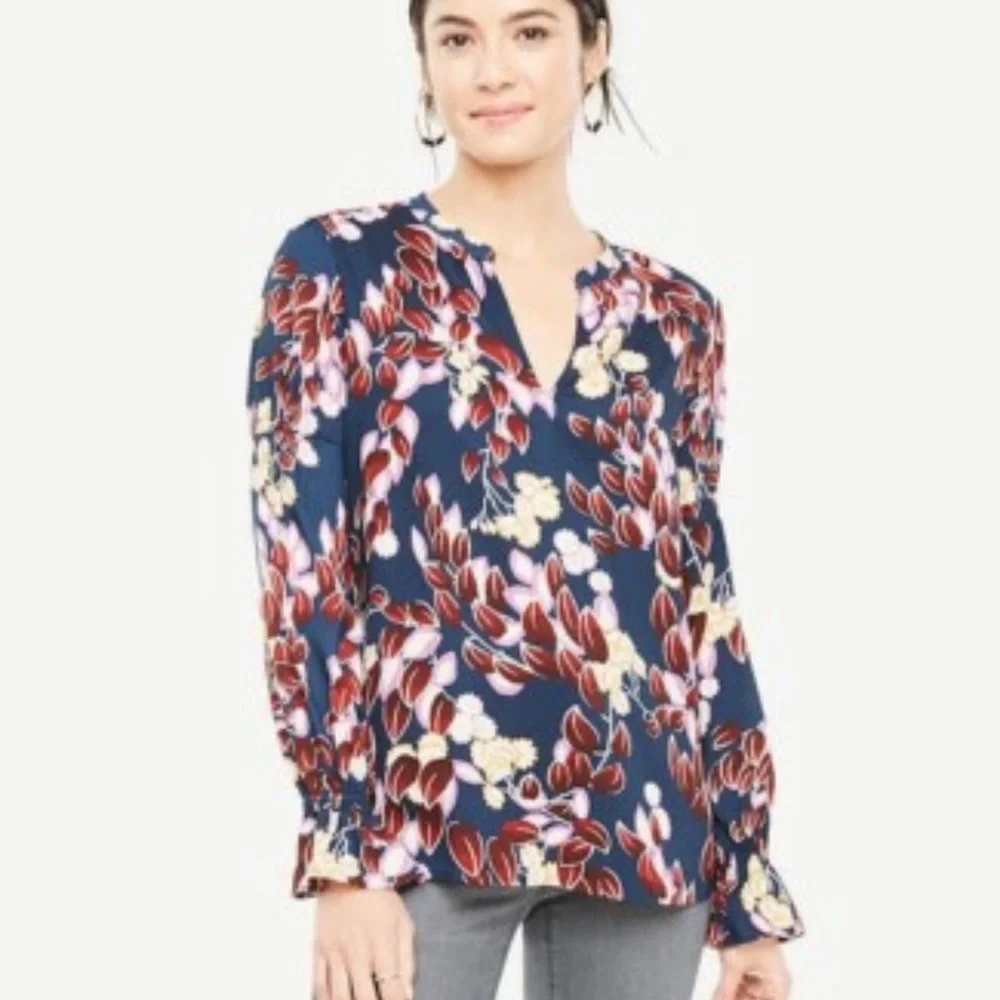 Ann Taylor Floral Blouse - Navy and Red - Picture 3 of 9